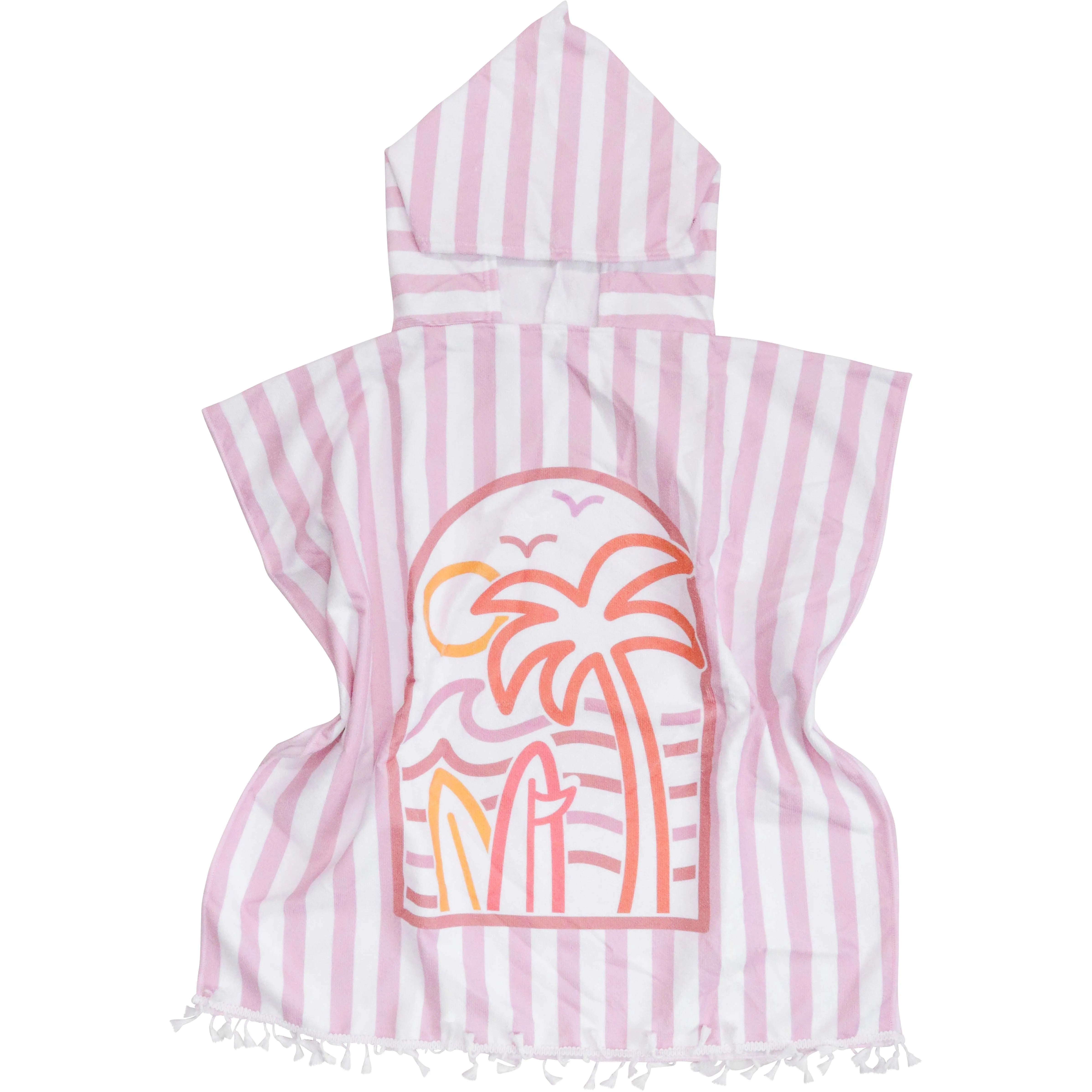 kids towel poncho w/ bag striped palm