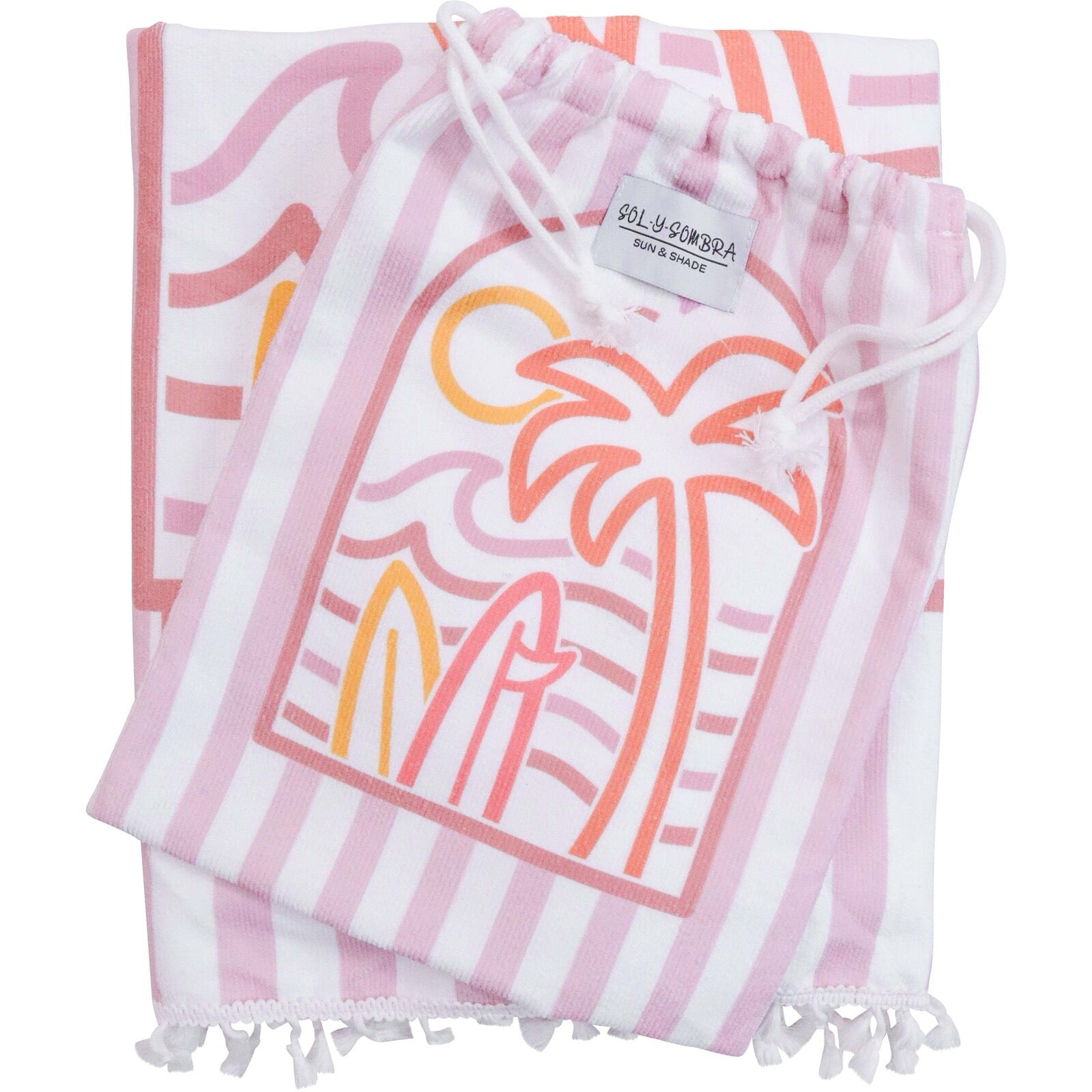 kids towel poncho w/ bag striped palm