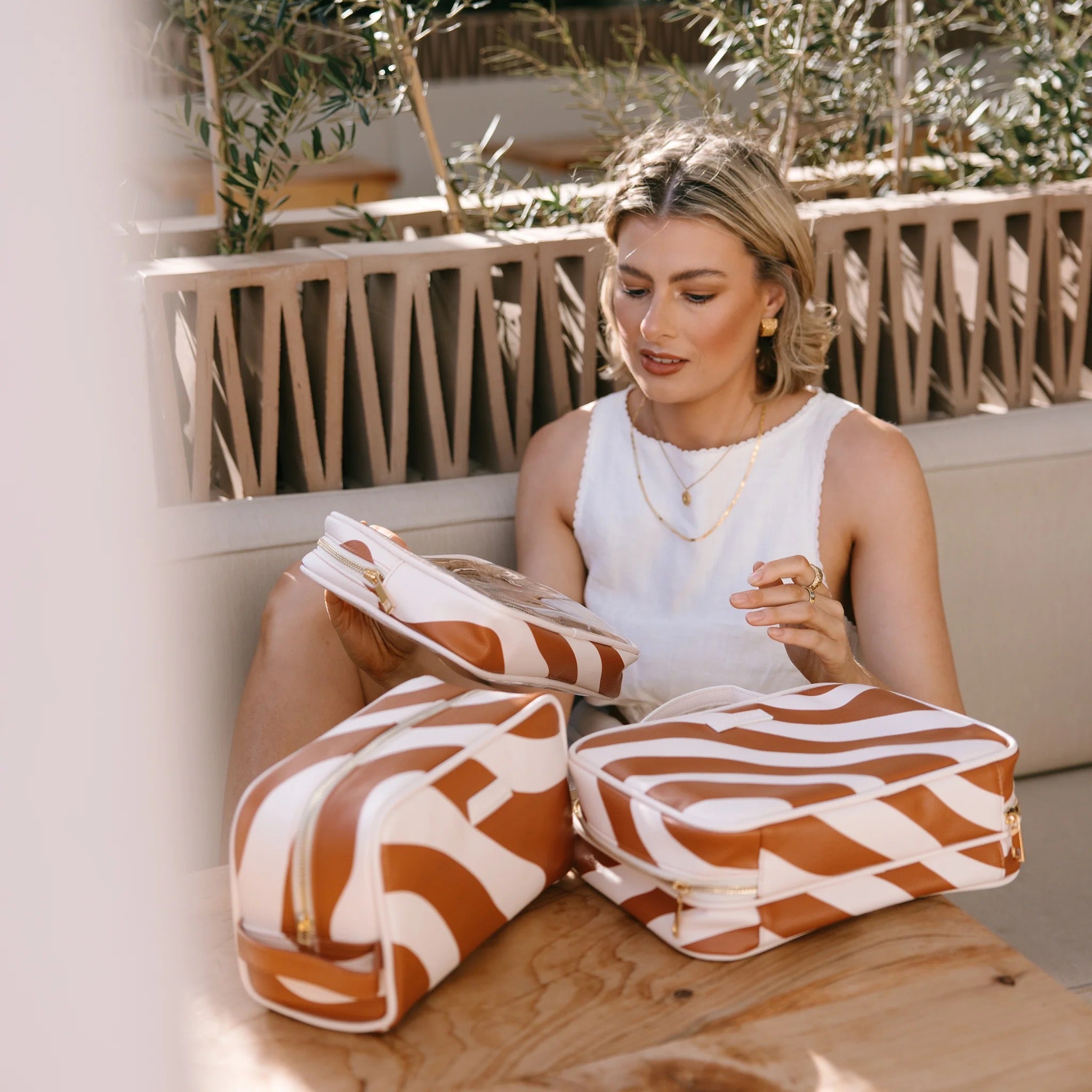 rust swirl cosmetic bag