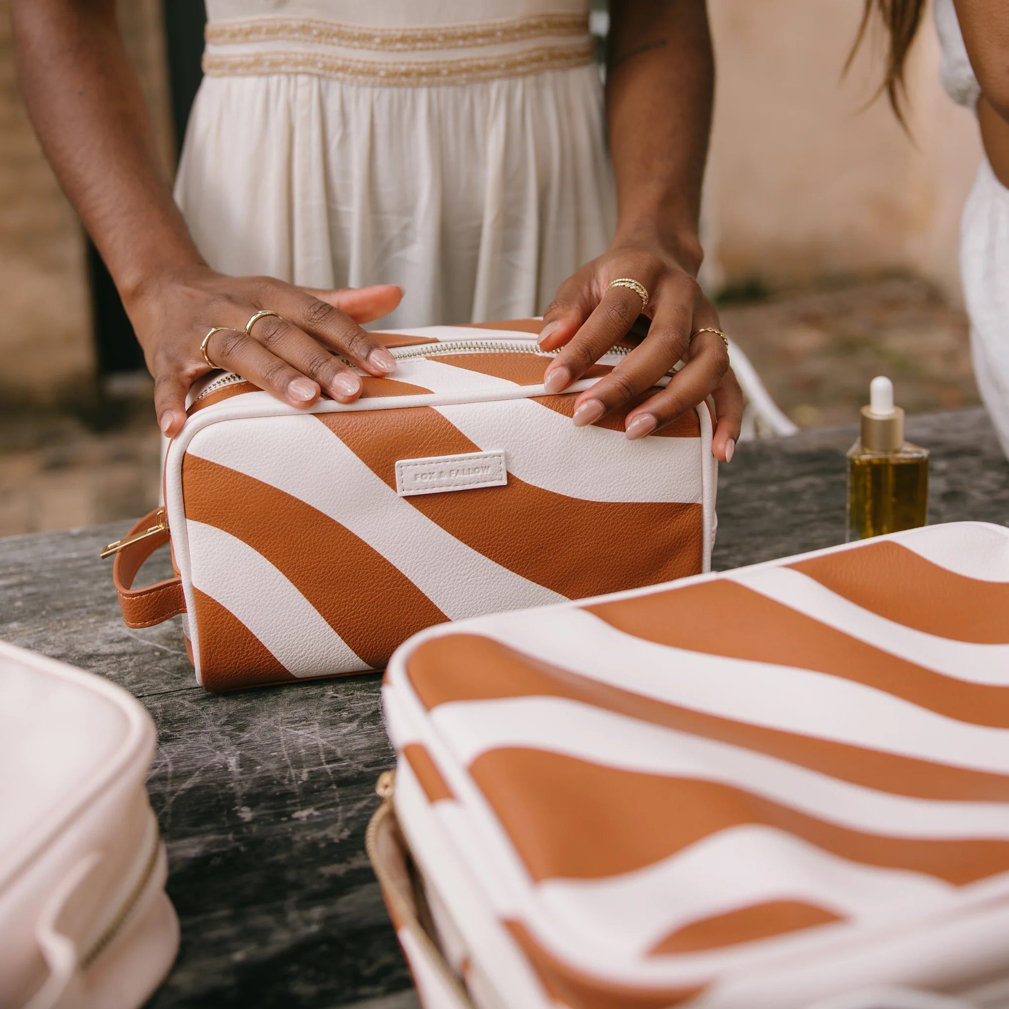 rust swirl cosmetic bag