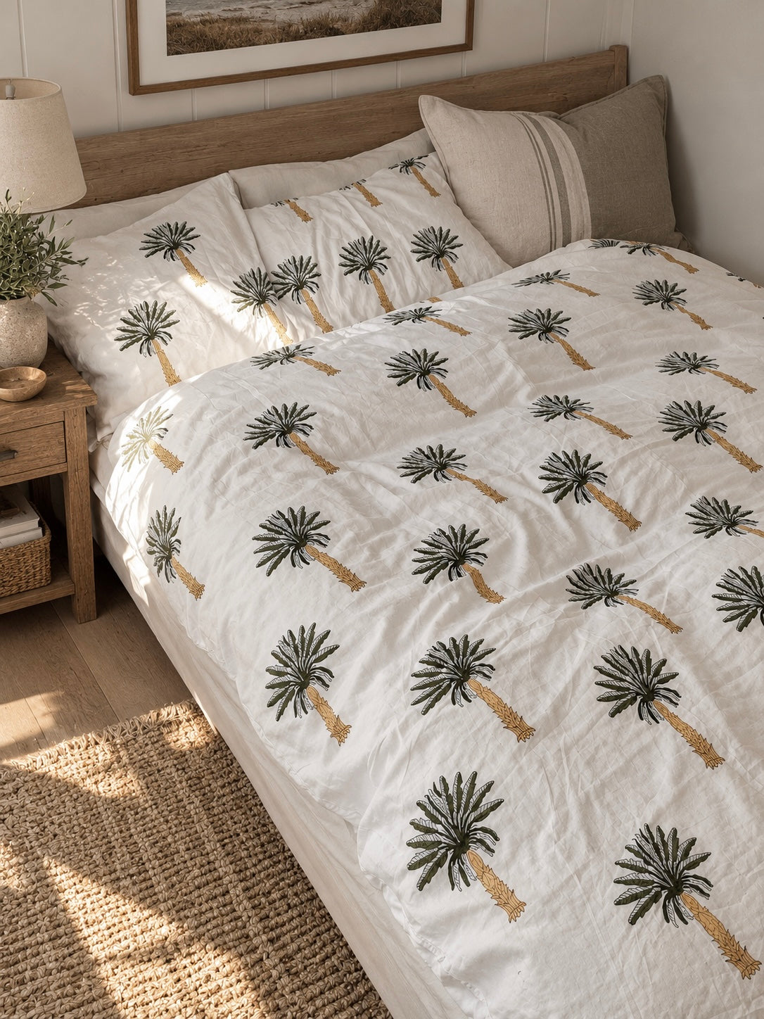 【3-piece set】 green palm bed cover