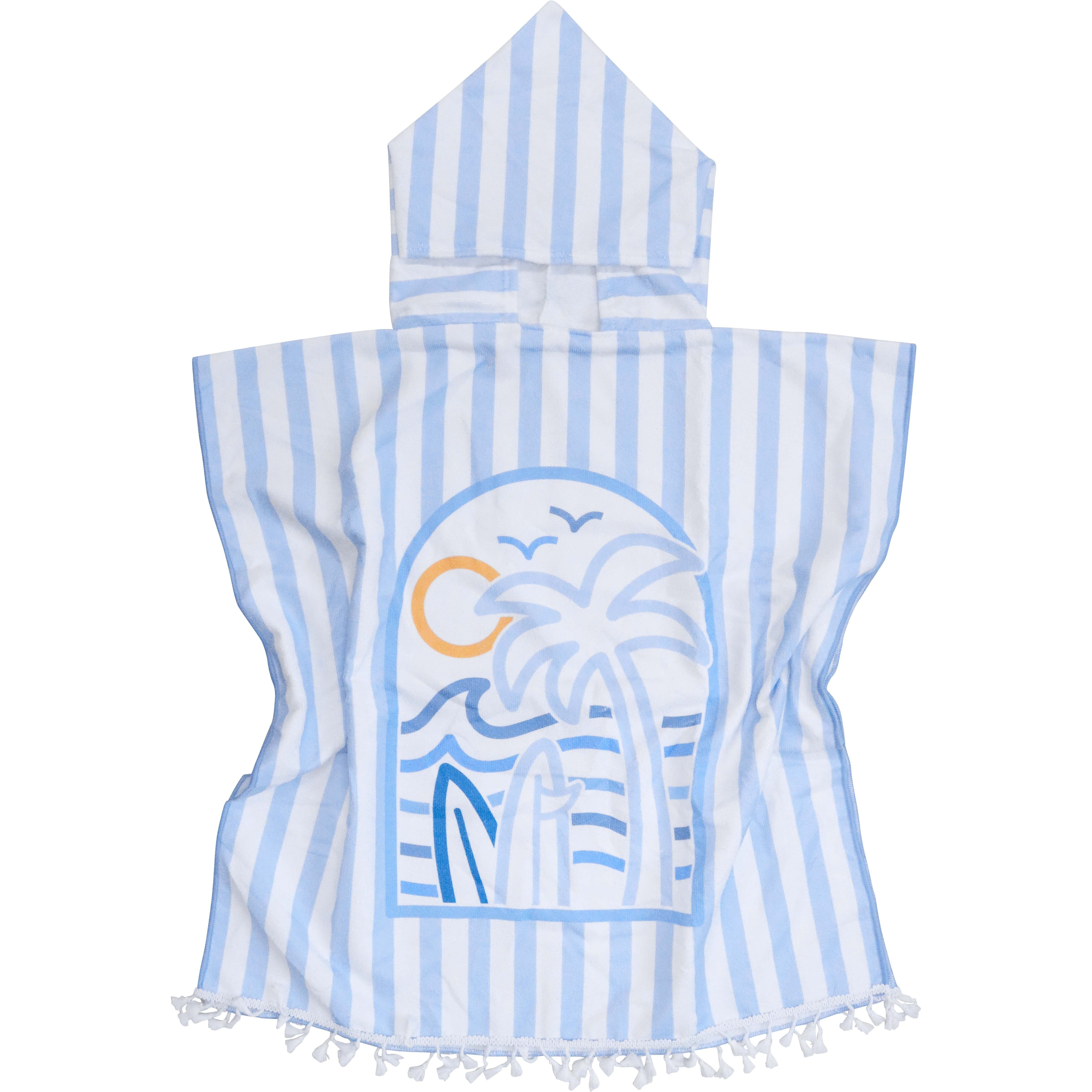 kids towel poncho w/ bag striped palm