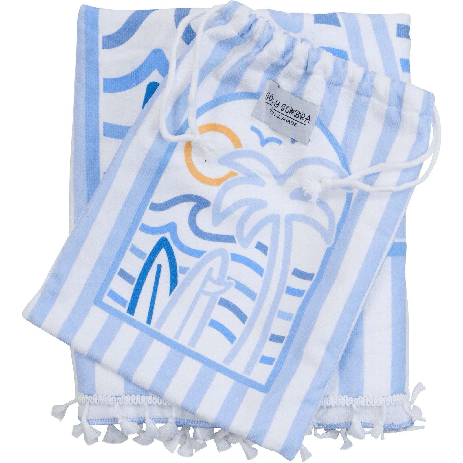 kids towel poncho w/ bag striped palm