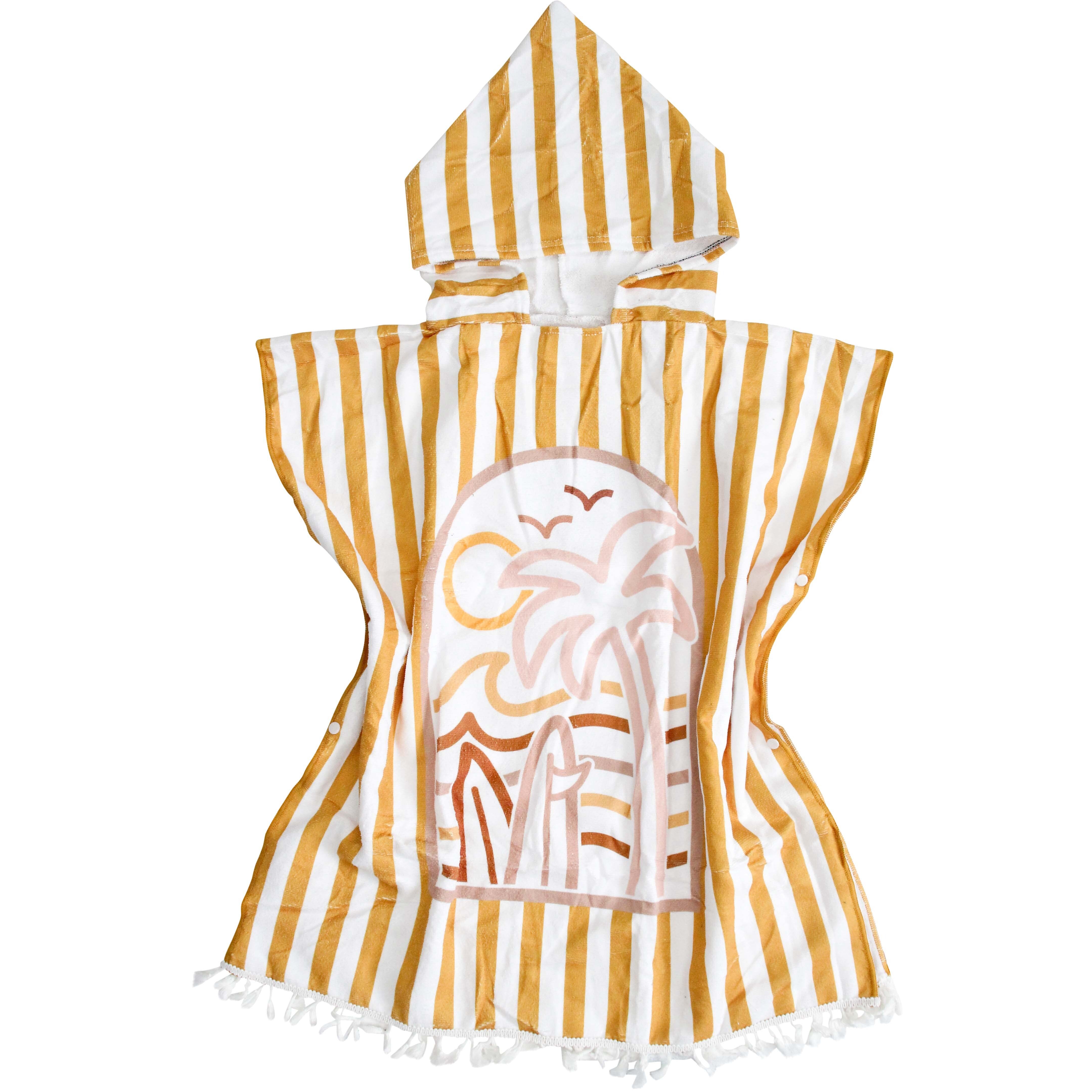 kids towel poncho w/ bag striped palm