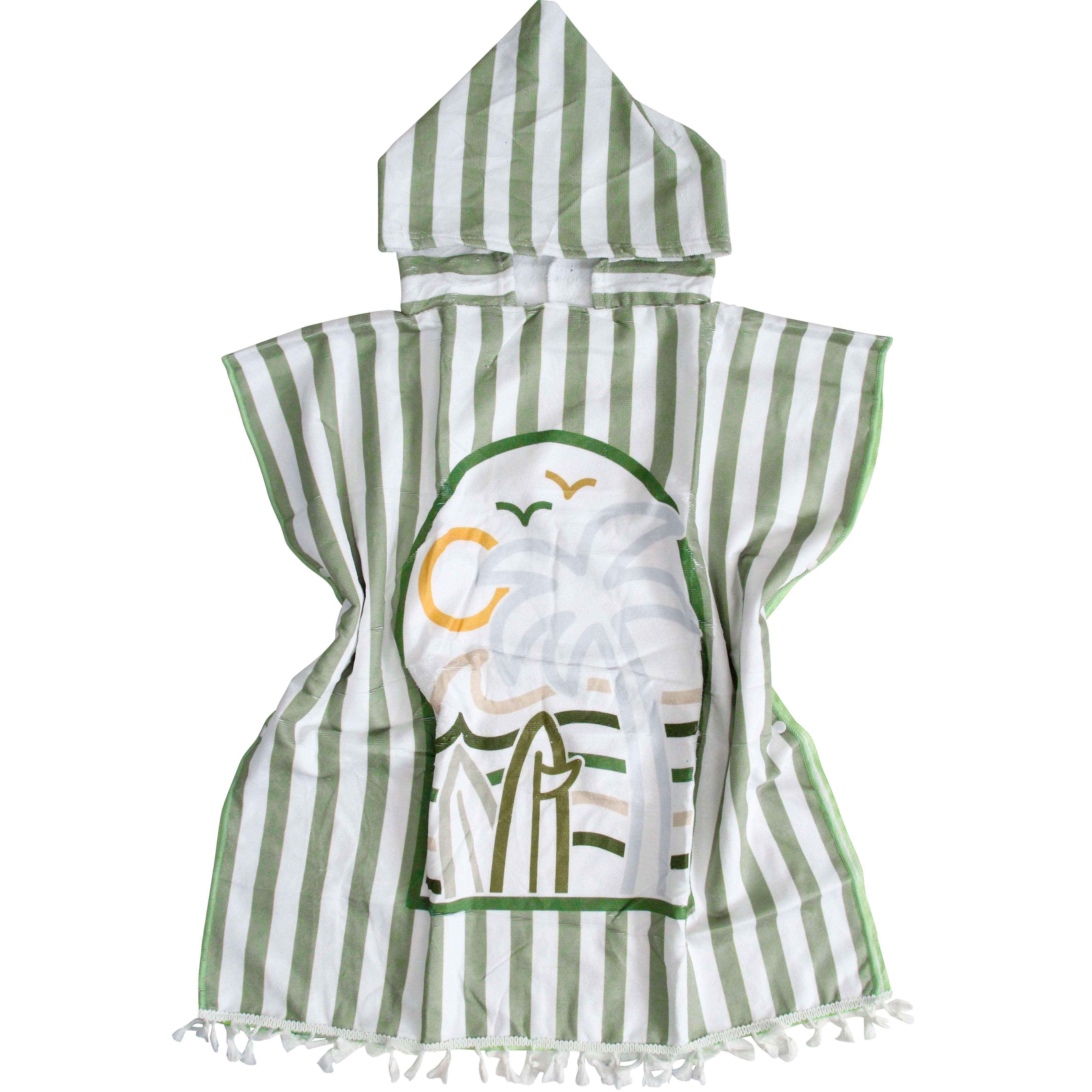 kids towel poncho w/ bag striped palm