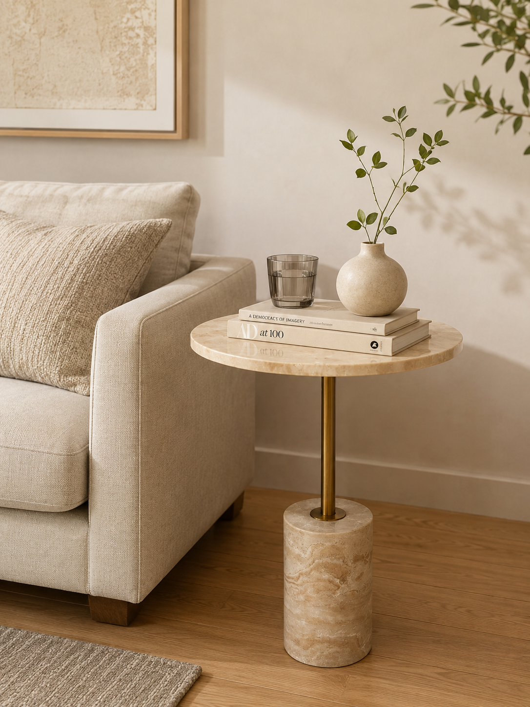 travertine round stand table