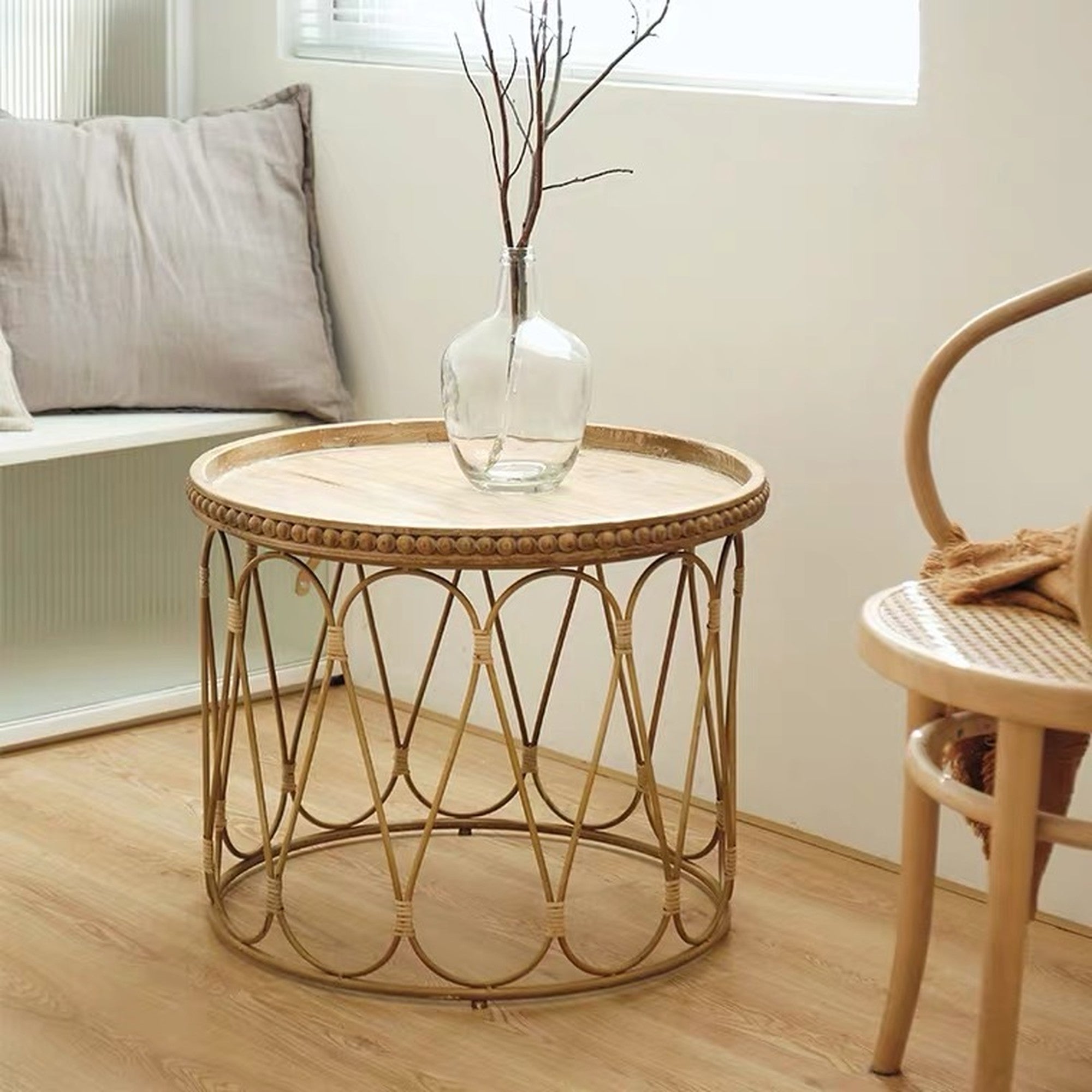 wooden vintage round table