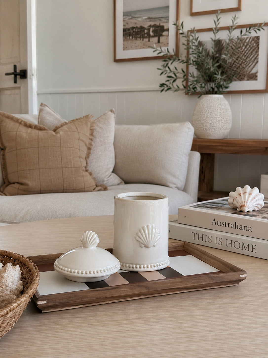 shell embossed ceramic canister