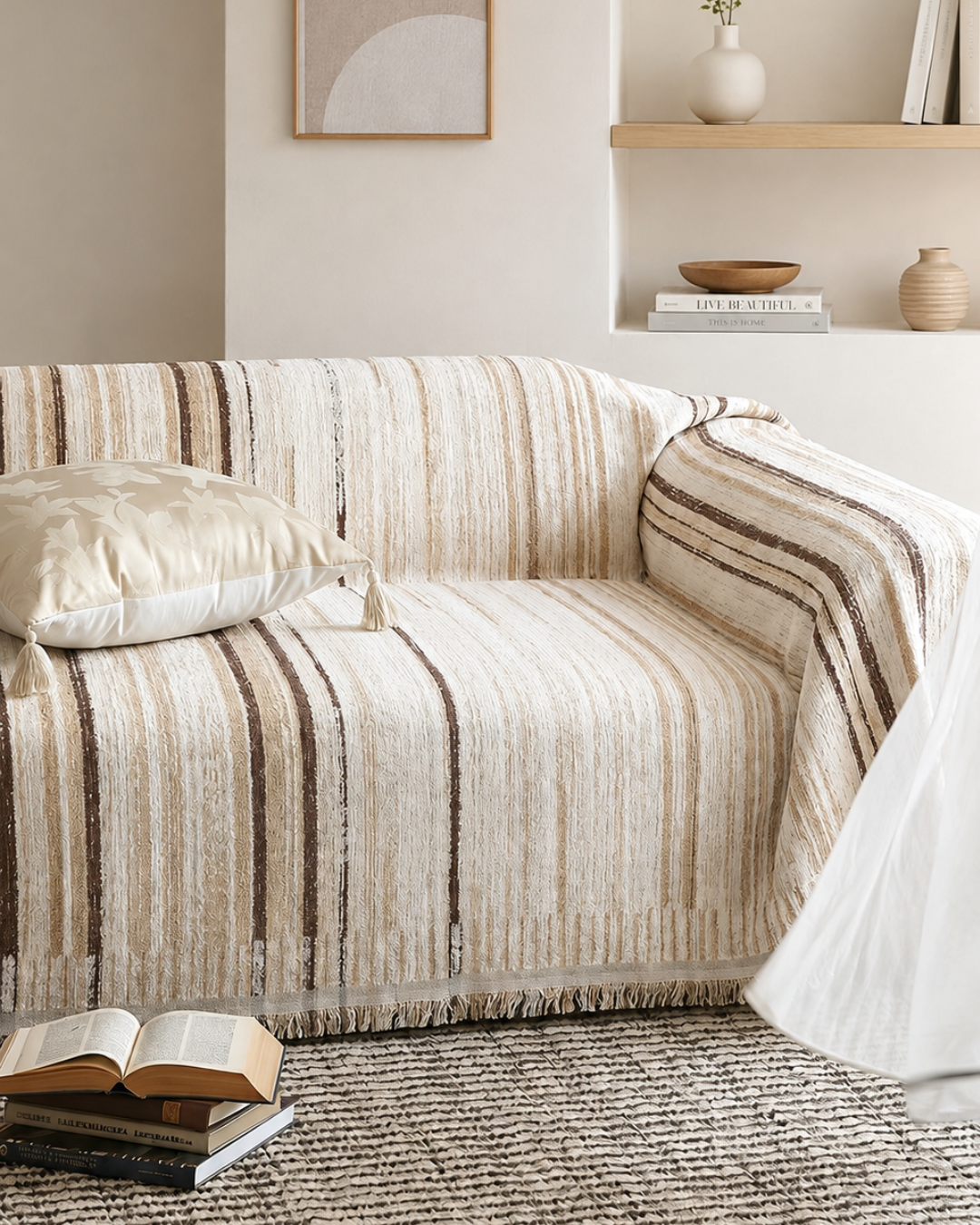 natural stripe sofa cover
