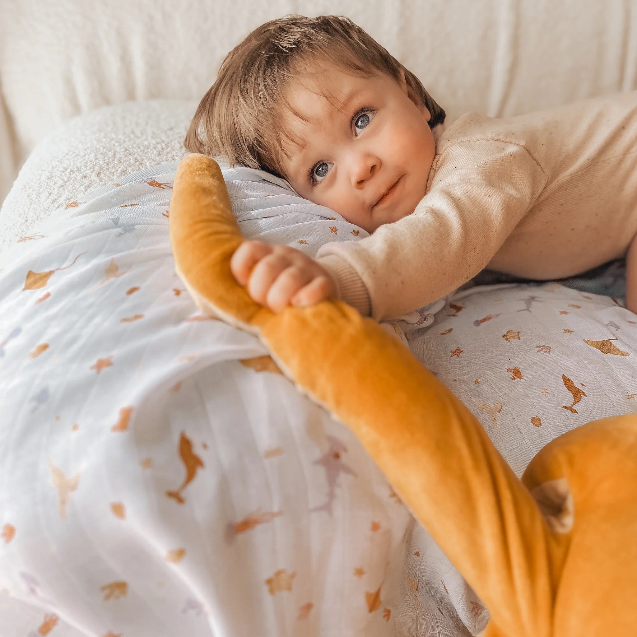 ocean creatures sky organic muslin wrap swaddle