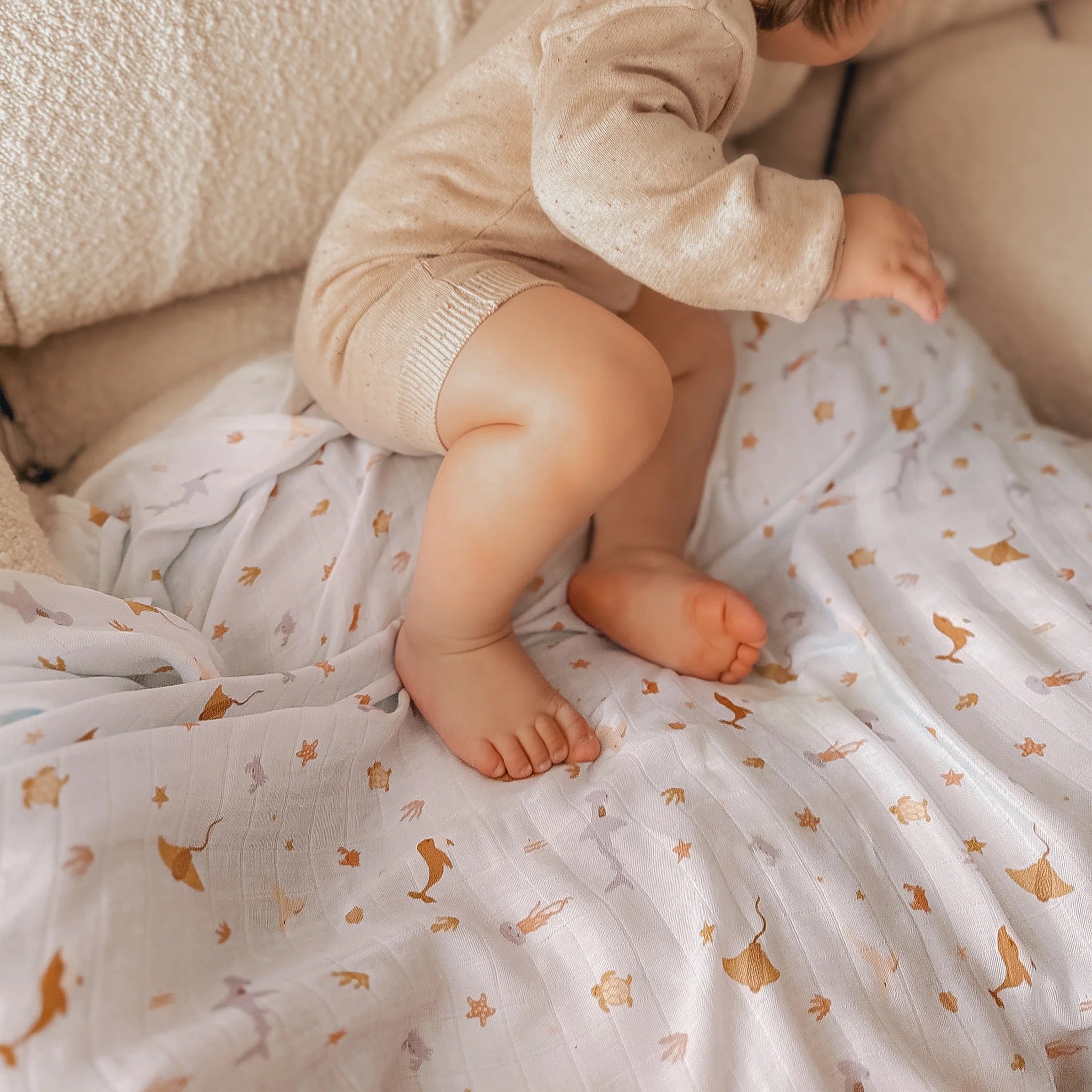 ocean creatures sky organic muslin wrap swaddle