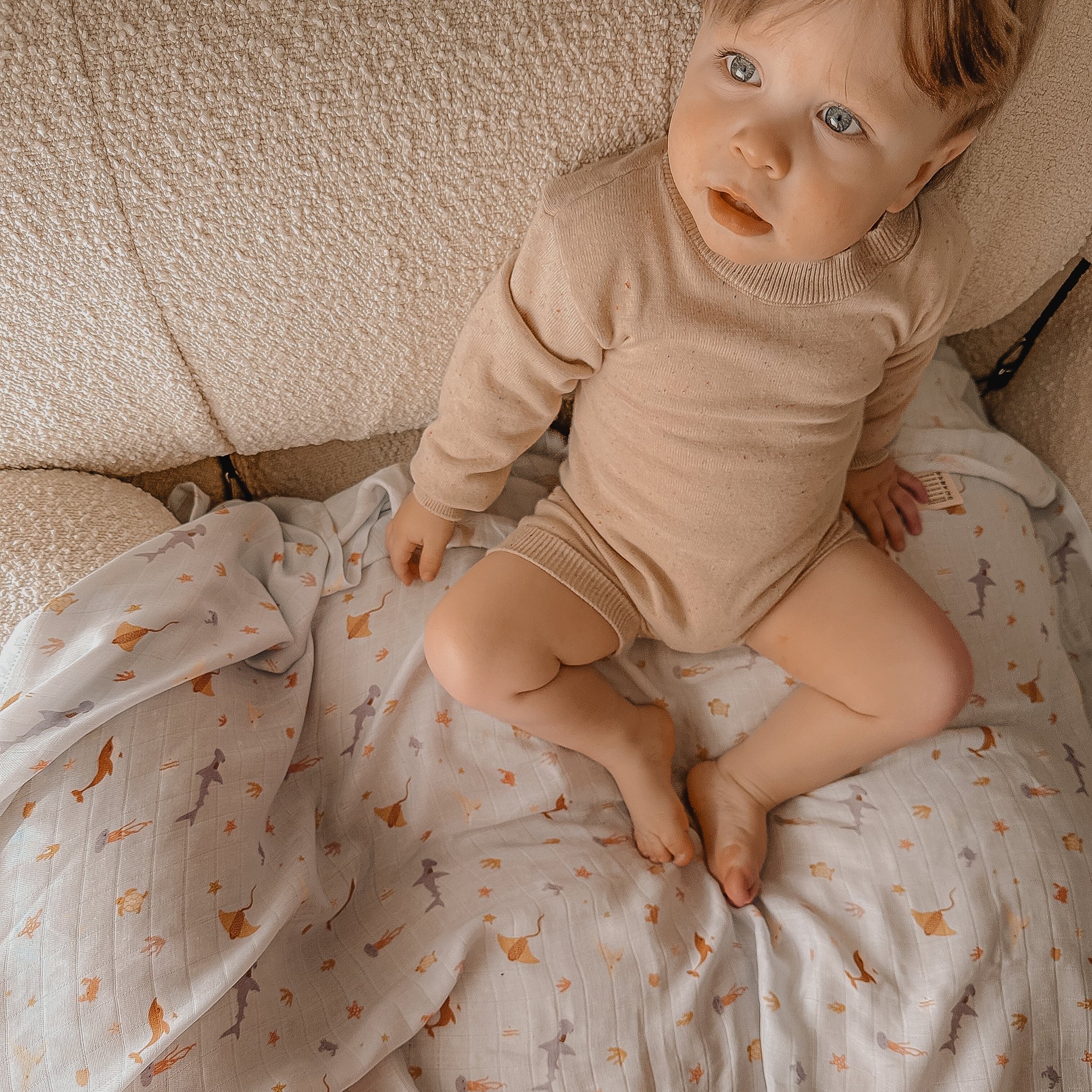 ocean creatures sky organic muslin wrap swaddle