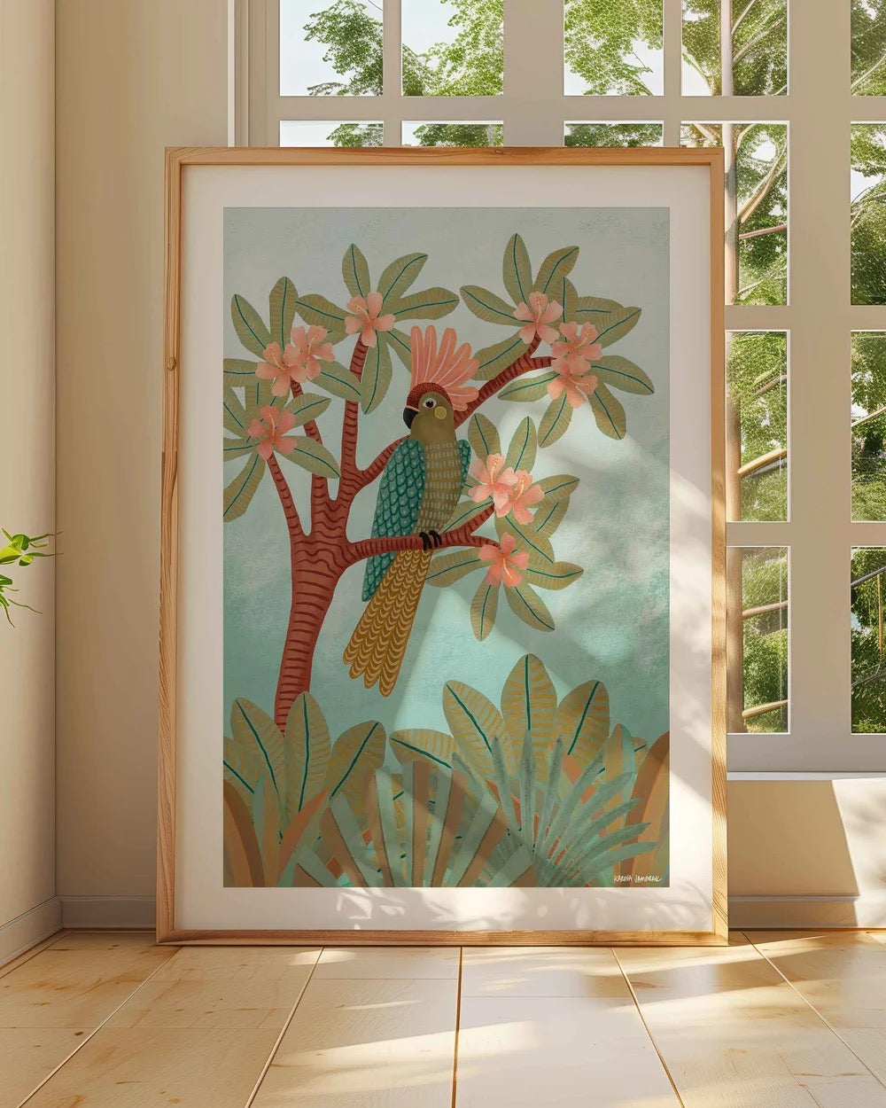 【karina jambrak art】parrot in hibiscus tree
