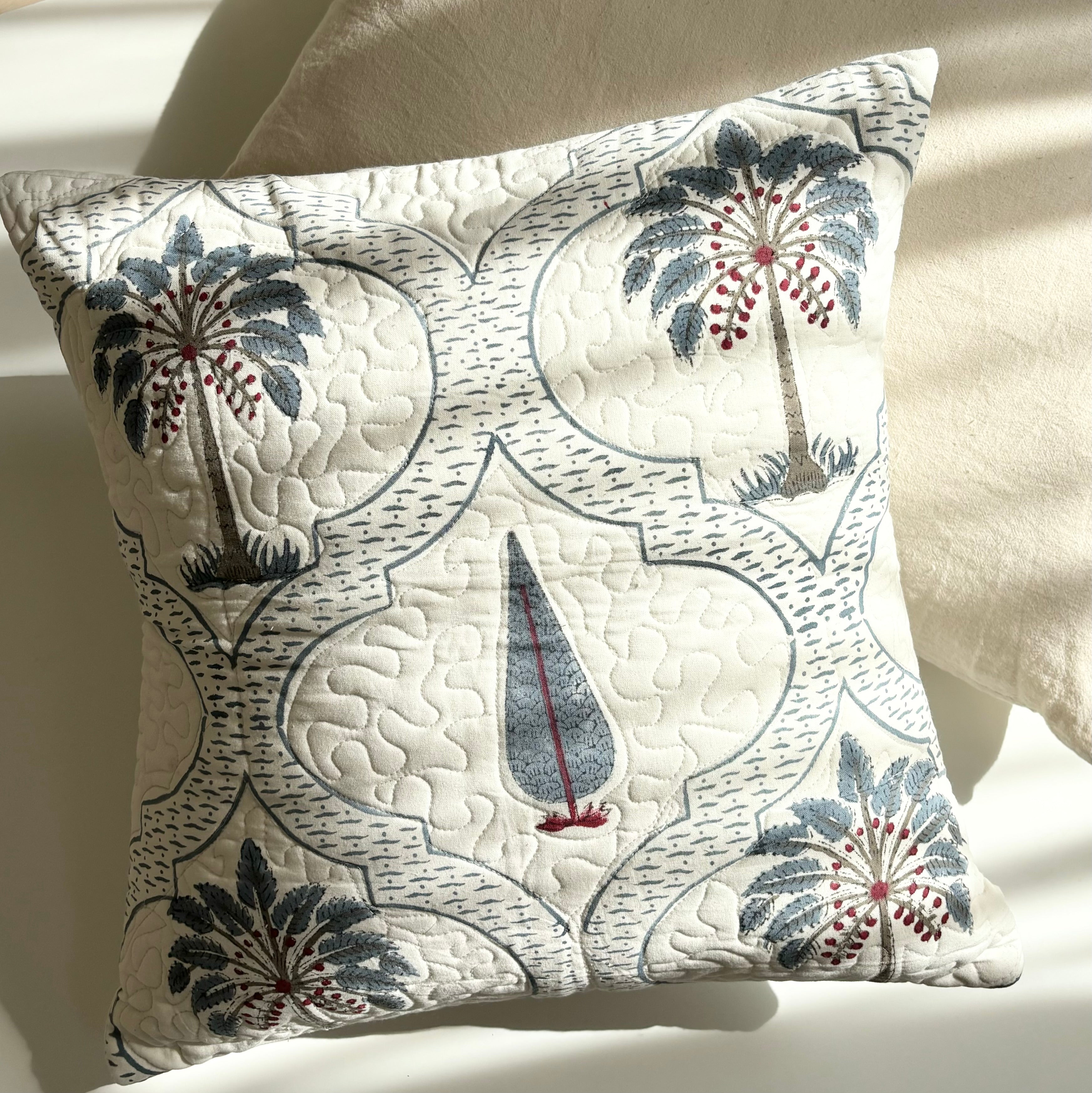 palm arabian quilted cushion cover