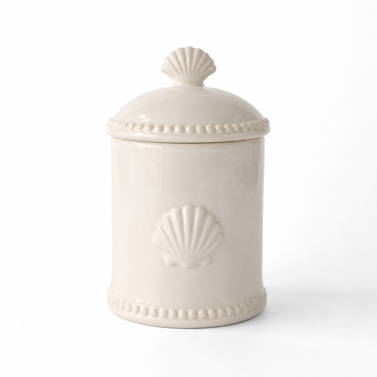 shell embossed ceramic canister