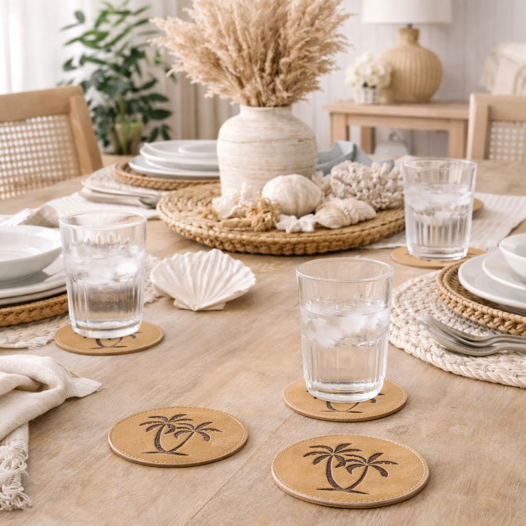 leather coasters palm set