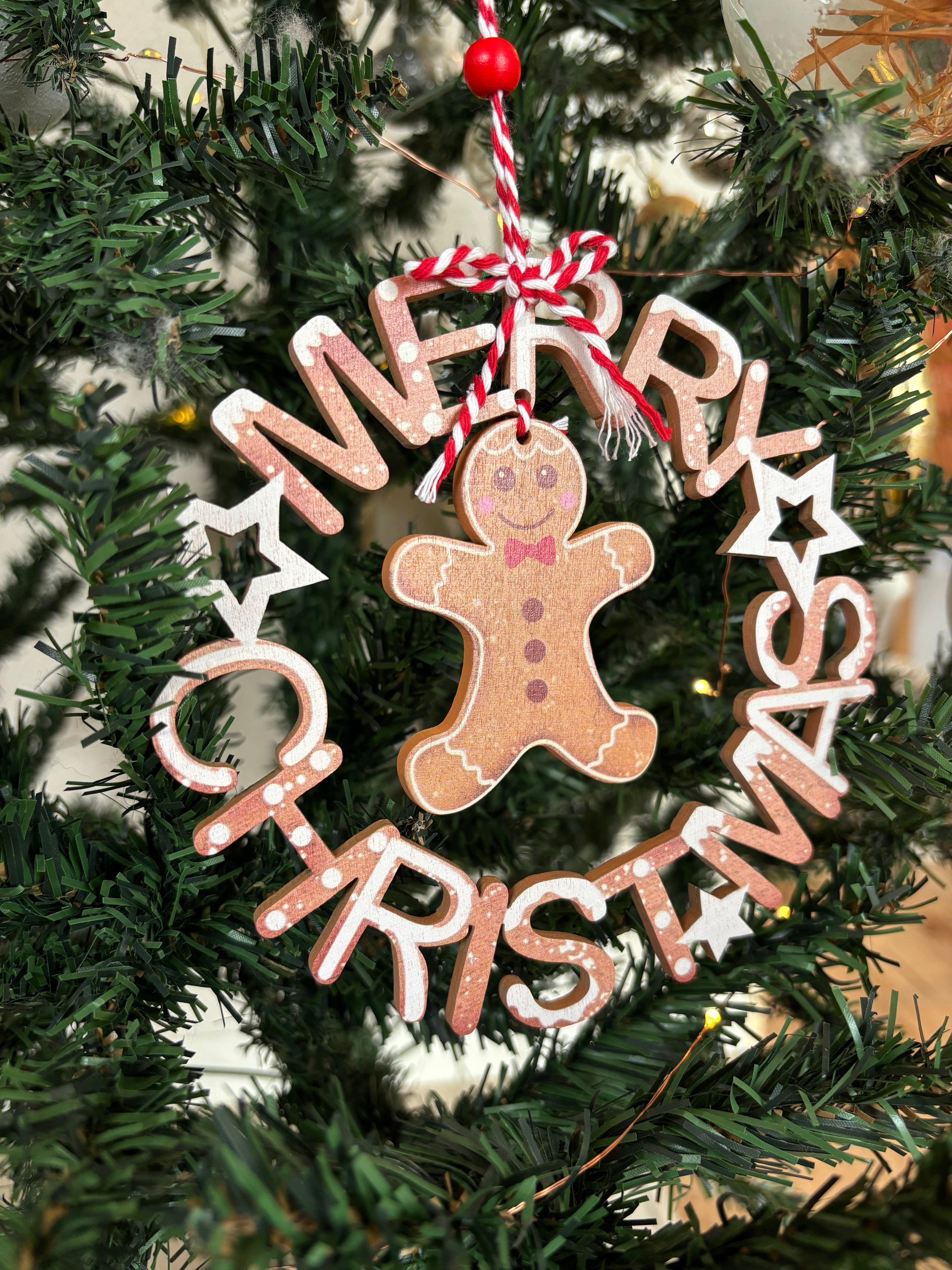 gingerbread boy wreath hang ply 15cm