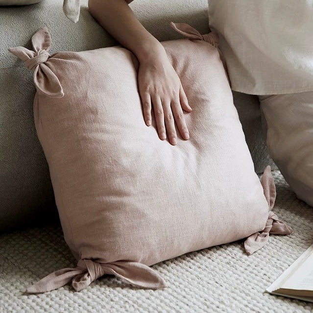 ribbon cotton linen cushion cover