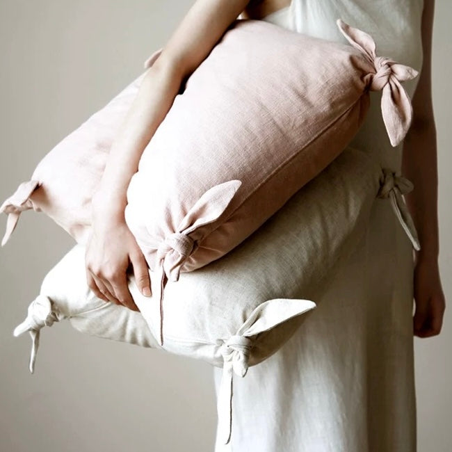 ribbon cotton linen cushion cover