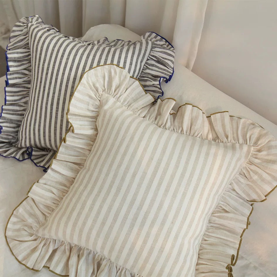 frill striped linen cushion cover
