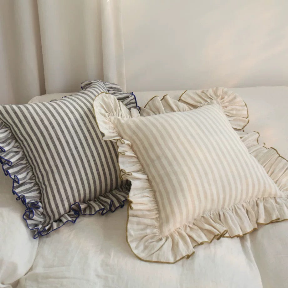 frill striped linen cushion cover
