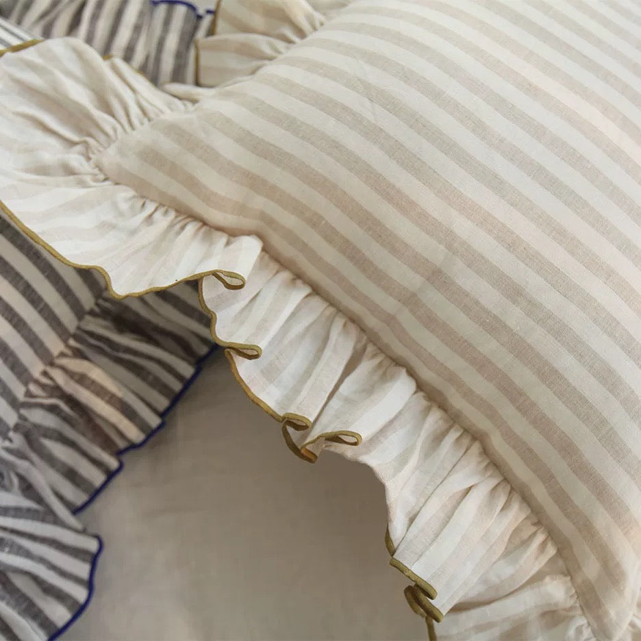 frill striped linen cushion cover