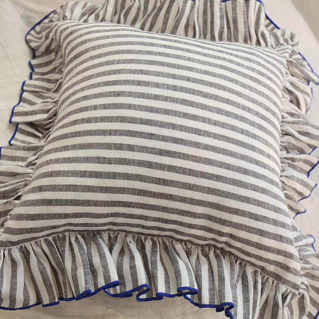 frill striped linen cushion cover