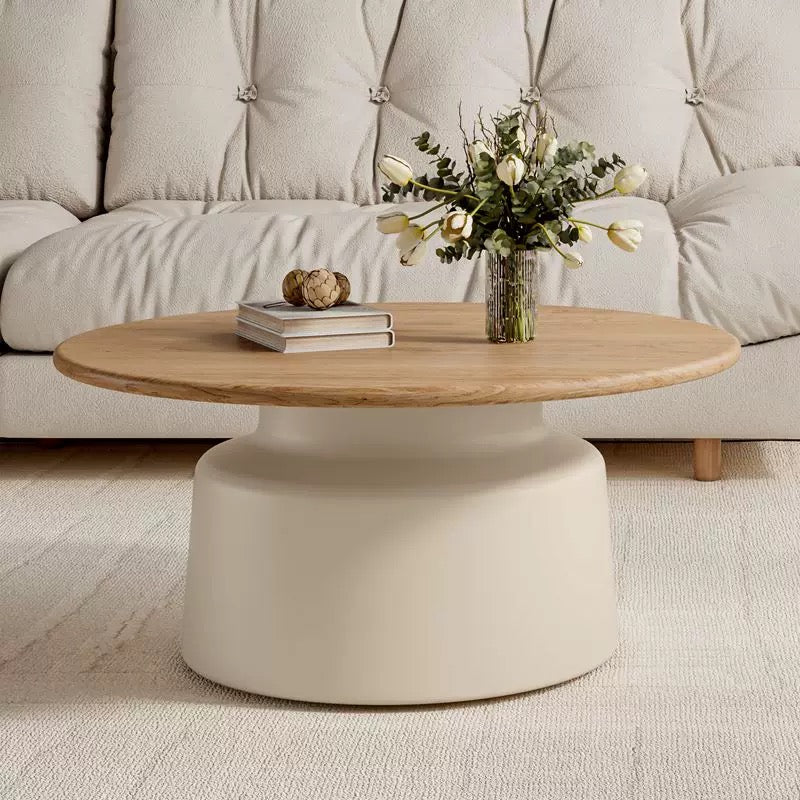 cream round top table