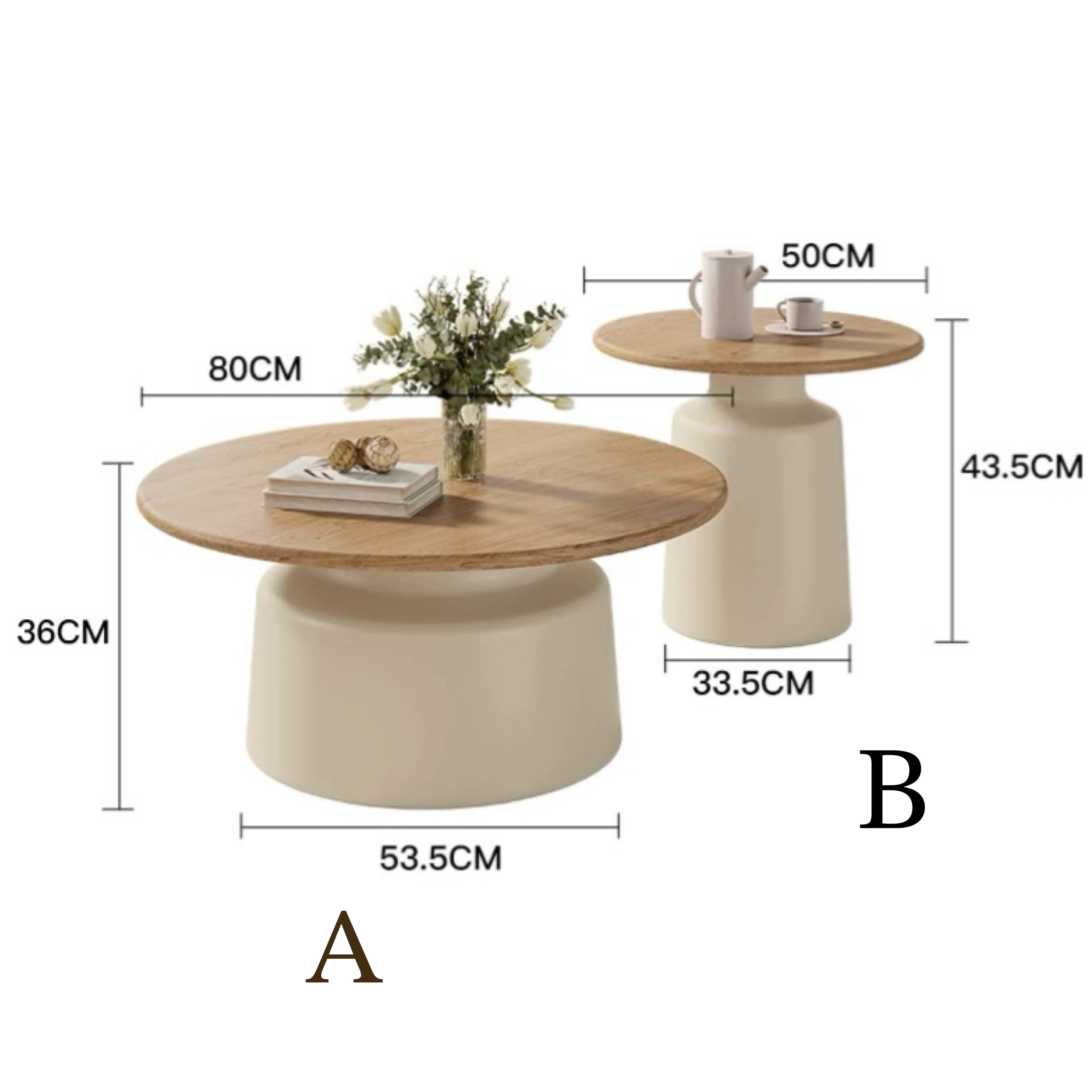 cream round top table