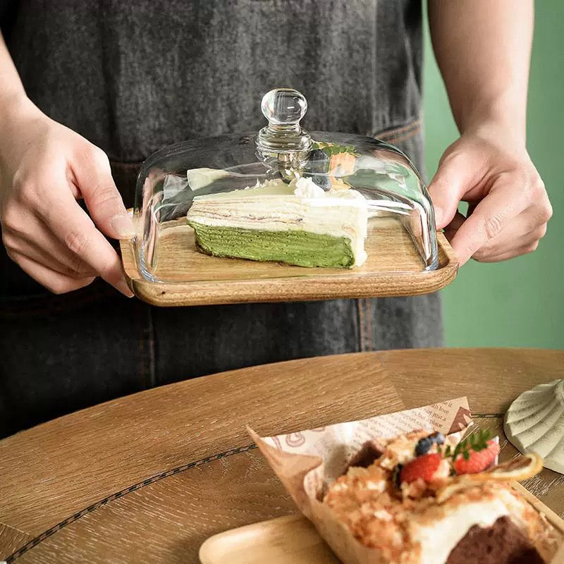 wood glass cake tray
