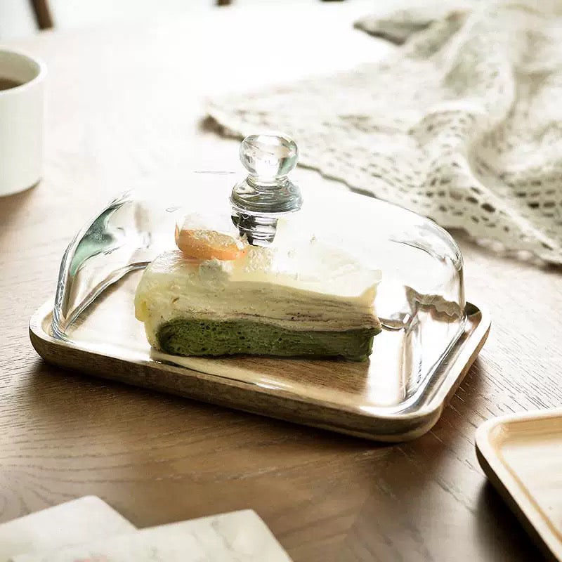 wood glass cake tray