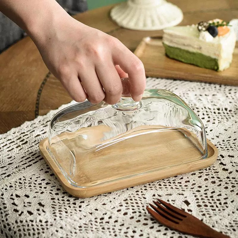 wood glass cake tray
