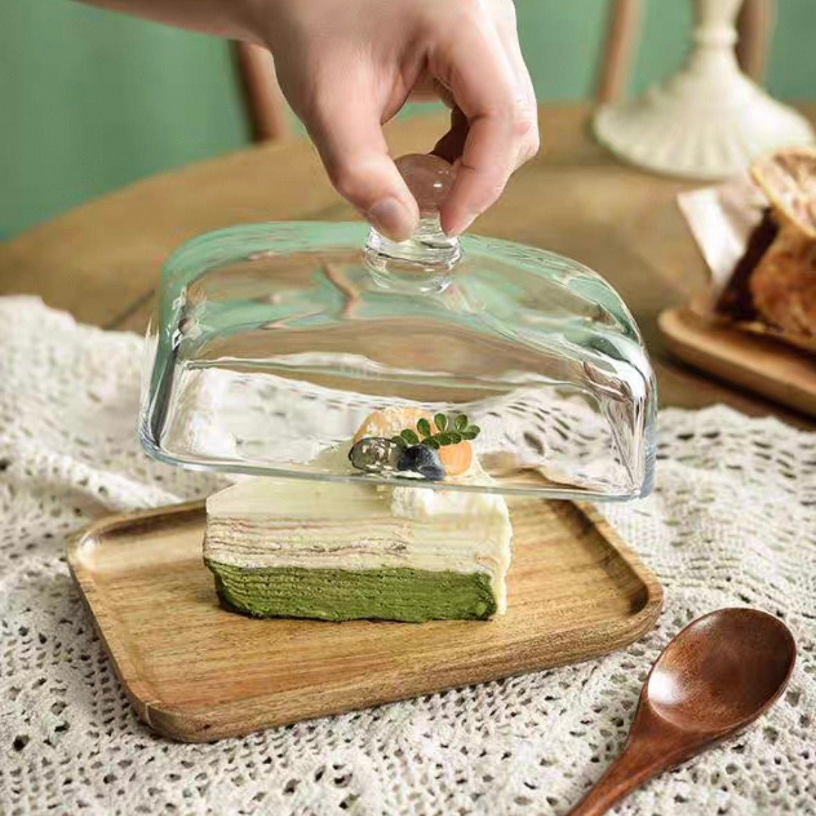 wood glass cake tray
