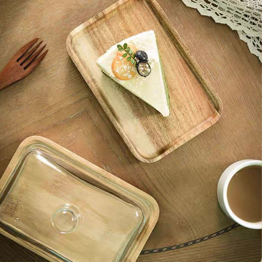 wood glass cake tray