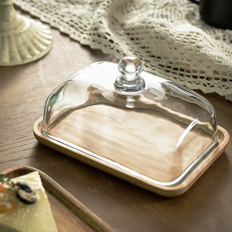 wood glass cake tray