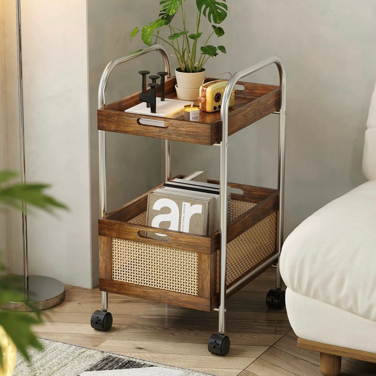 rattan storage wagon