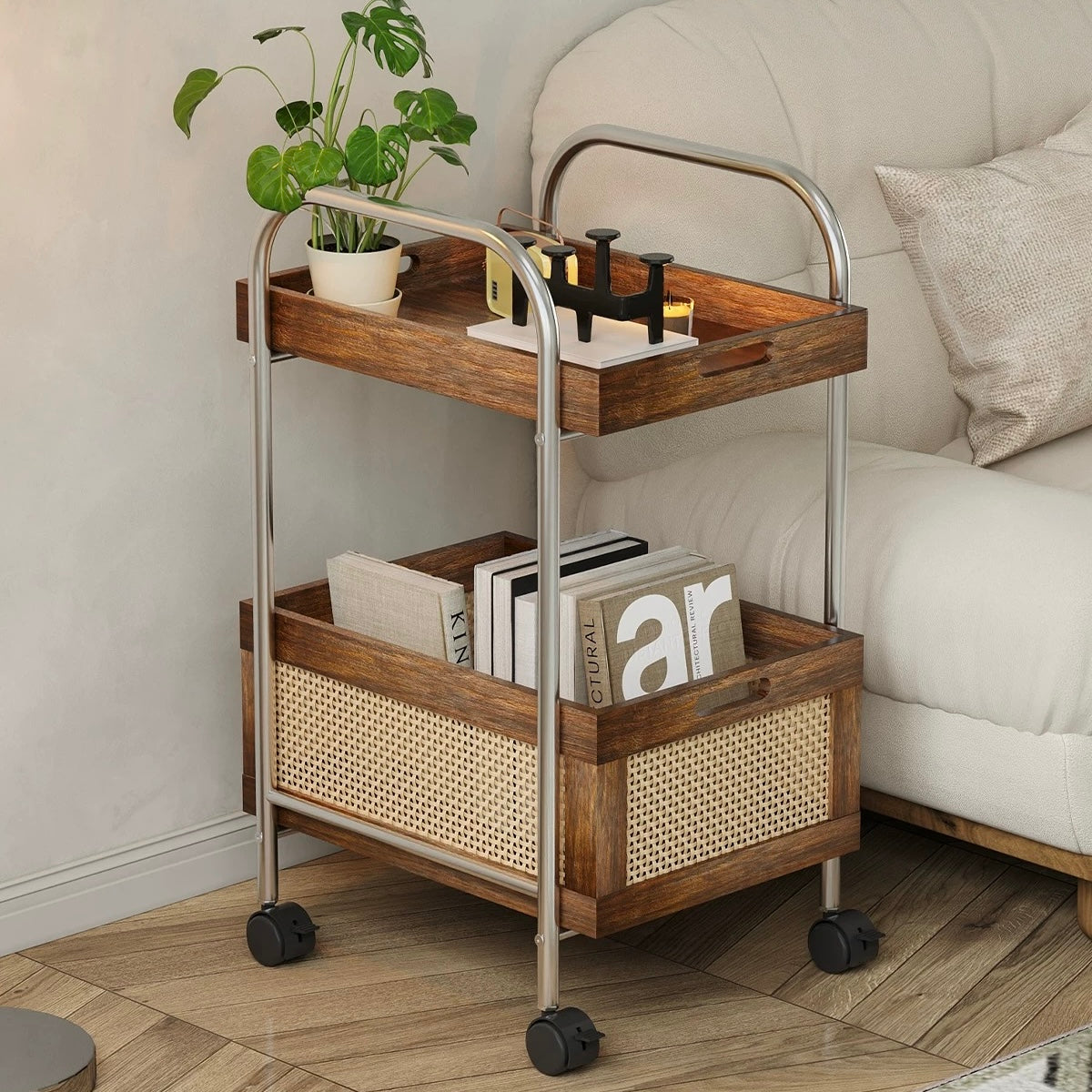 rattan storage wagon