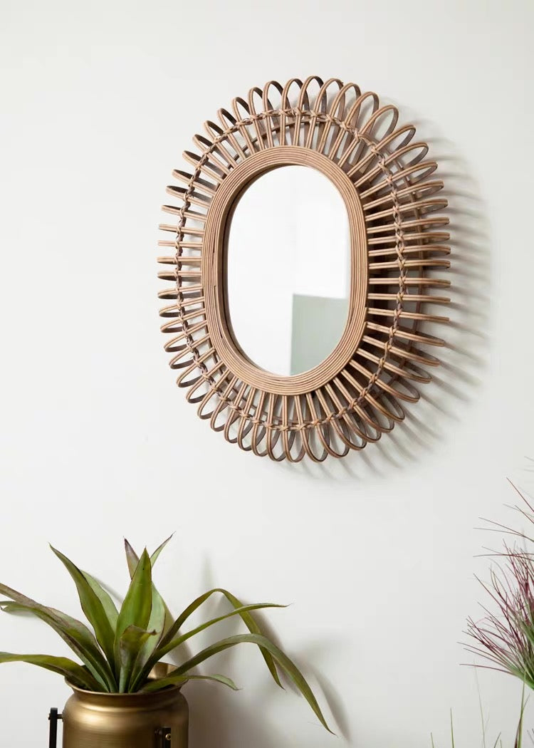 rattan balloon mirror