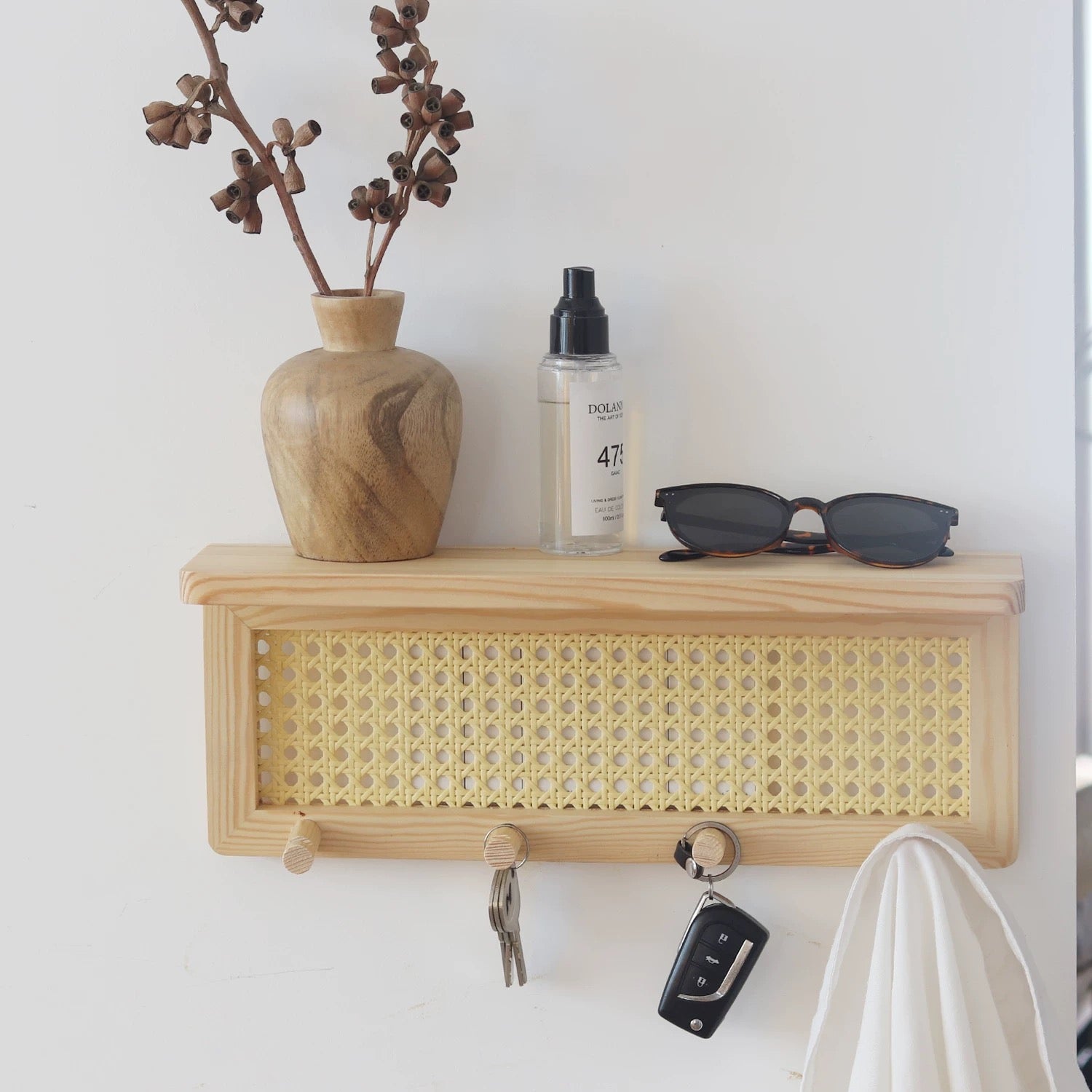 rattan wall shelf