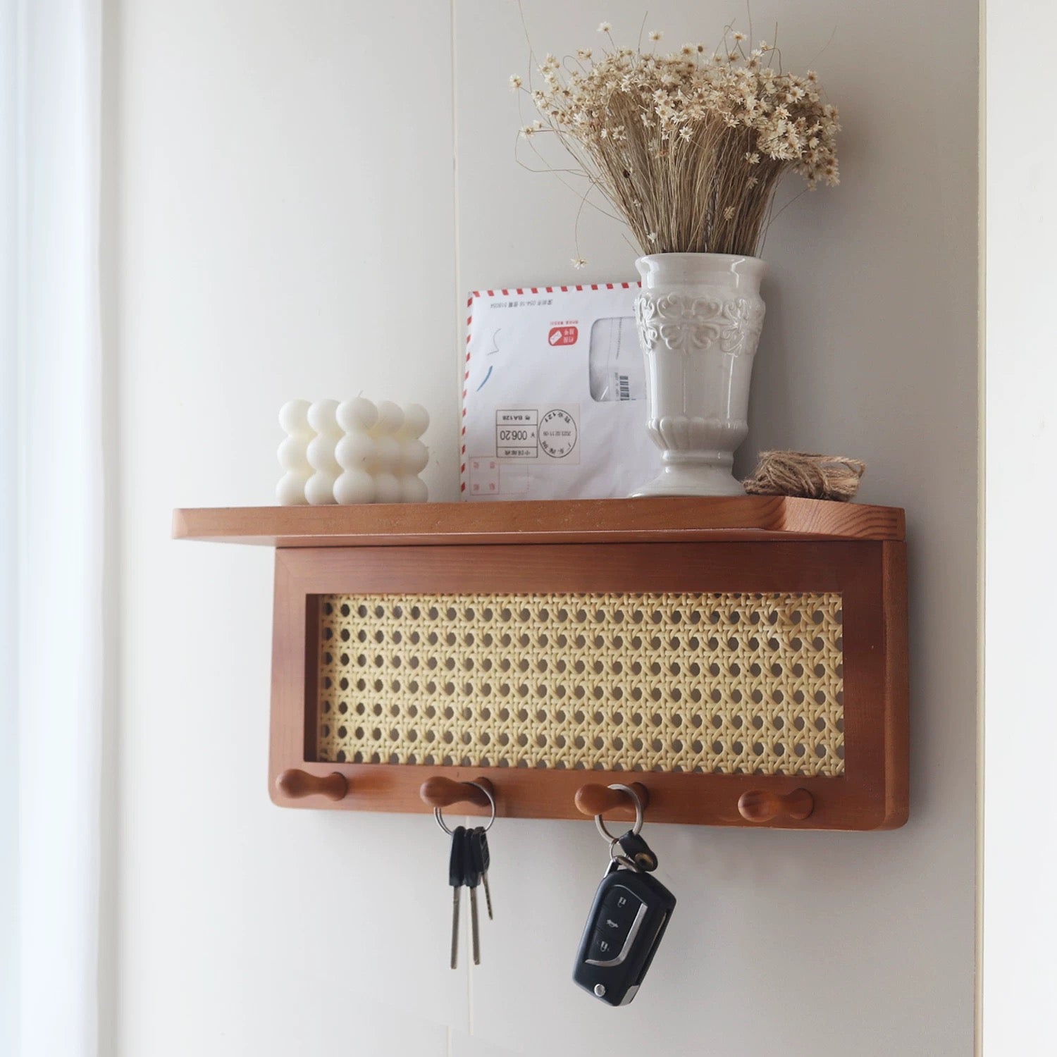 rattan wall shelf