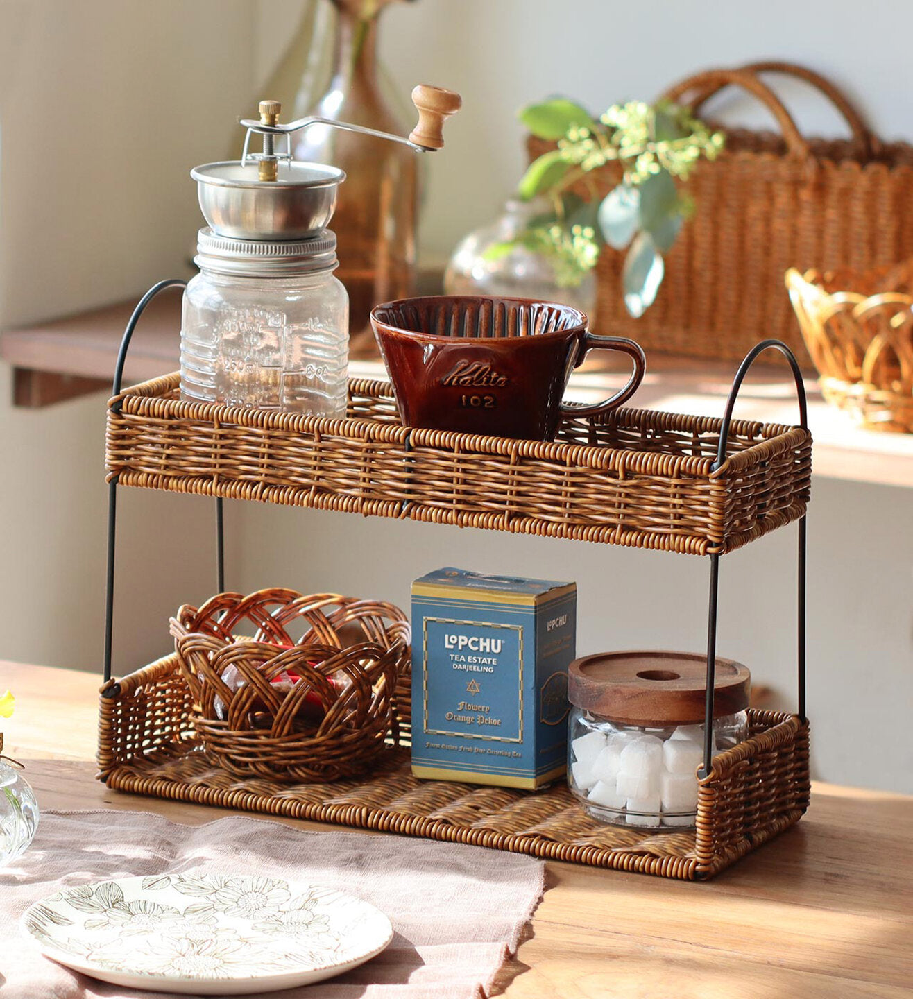 rattan iron spice rack