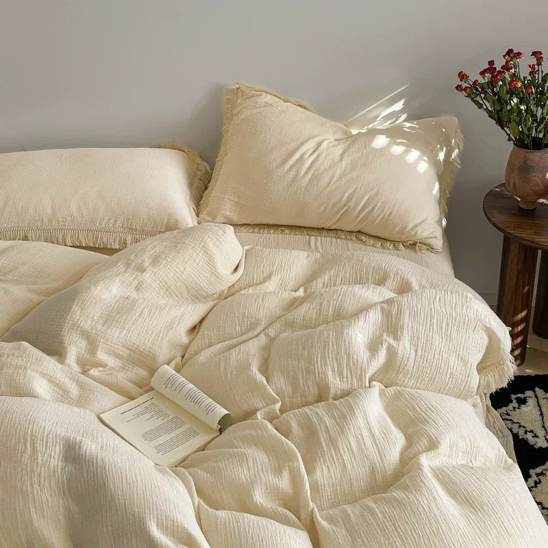 fringe cotton bed cover set