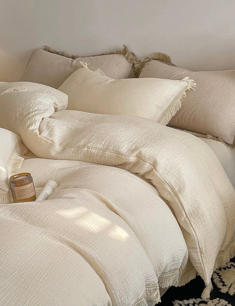 fringe cotton bed cover set