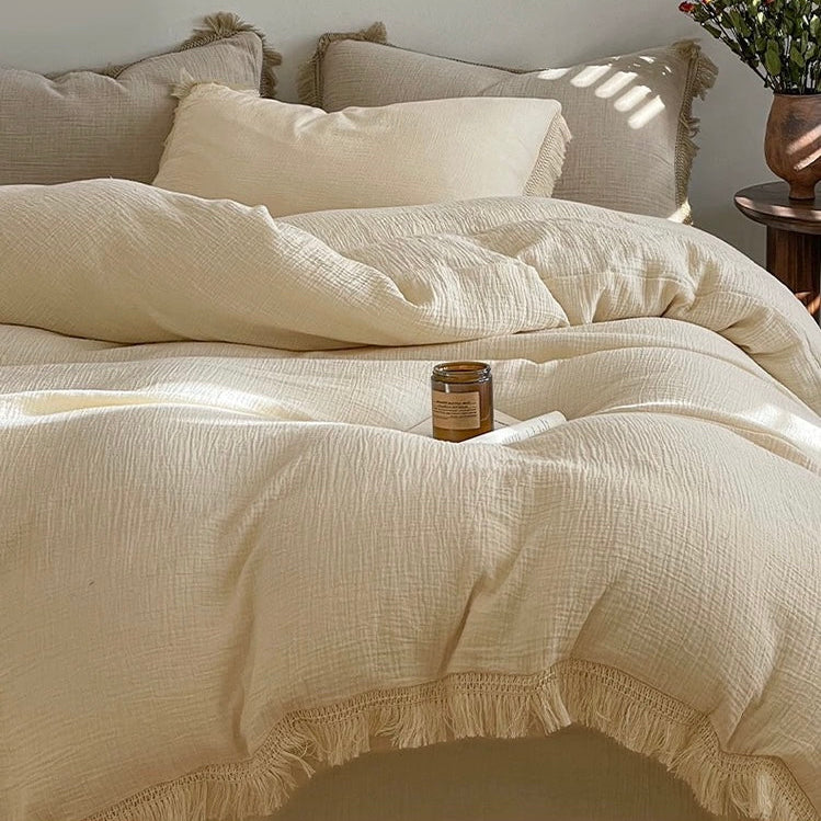 fringe cotton bed cover set