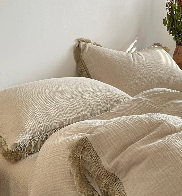 fringe cotton bed cover set
