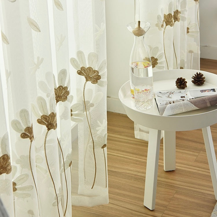 flower embroidered sheer curtain