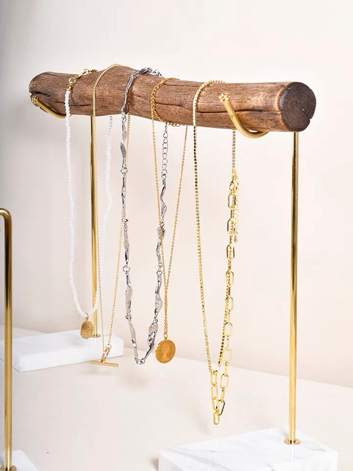 wood marble jewelry stand