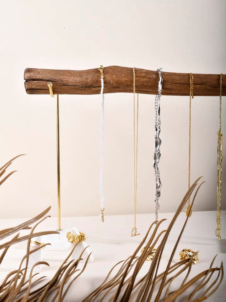 wood marble jewelry stand