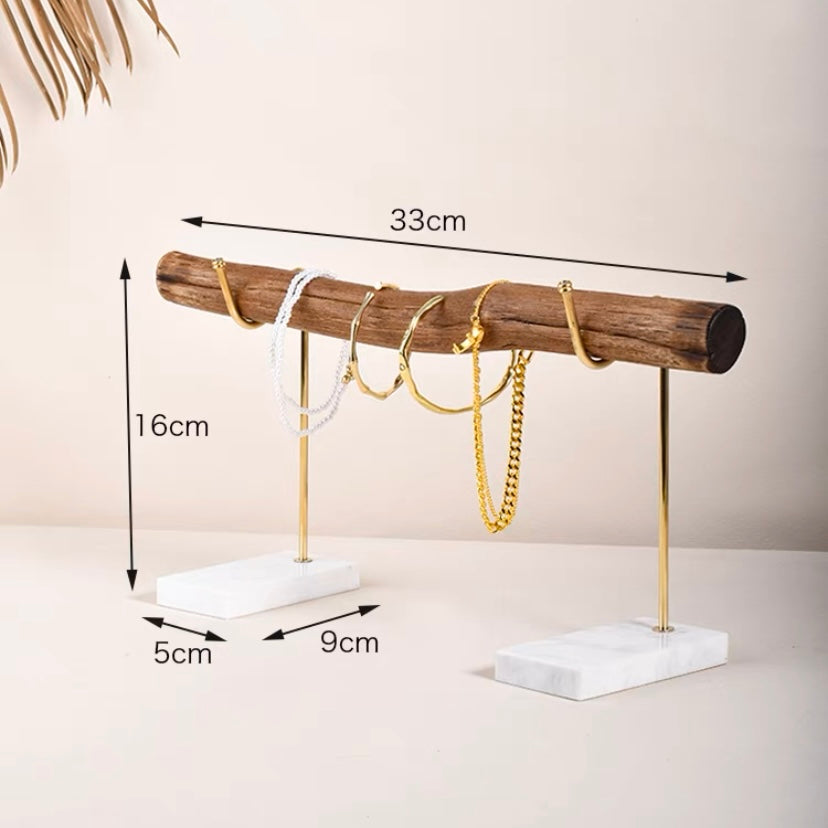 wood marble jewelry stand