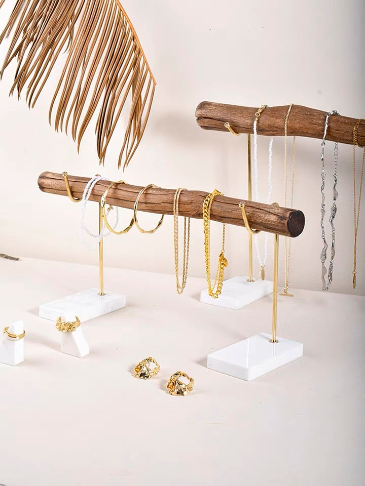 wood marble jewelry stand